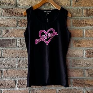 ROCK ‘N KARMA | Black Sleeveless Fitted Tank Top with beaded sequins Pink Heart